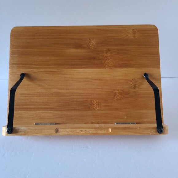 BAMBOO BOOK STAND | ADJUSTABLE HOLDER TRAY W/PAGE PAPER CLIP | PORTABLE - Picture 7 of 14